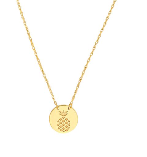 Pineapple Disc Gold Pendant Necklace