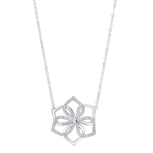 Diamond Hibiscus Flower Pendant Necklace in Sterling Silver (1/5ctw)