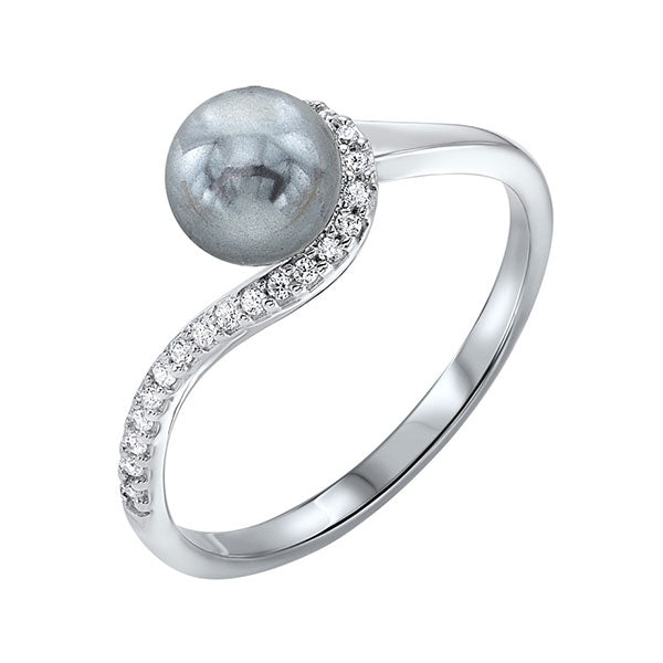 SILVER CUBIC ZIRCONIA & PEARL (1 CTW) RING