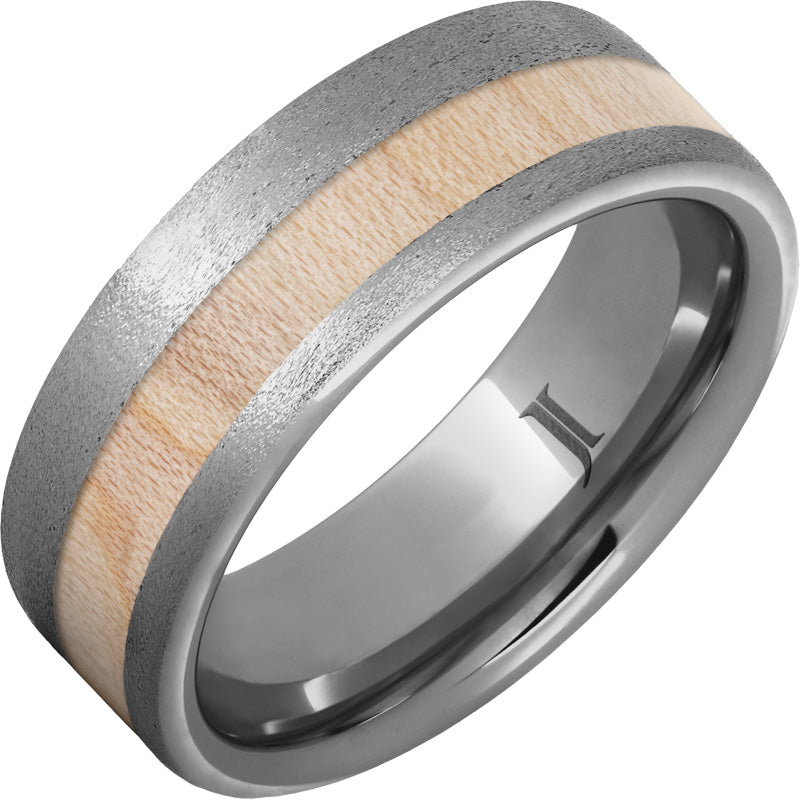 National Pastime Collection™ Rugged Tungsten™ Ring with Maple Vintage Baseball Bat Wood Inlay and Stone Finish