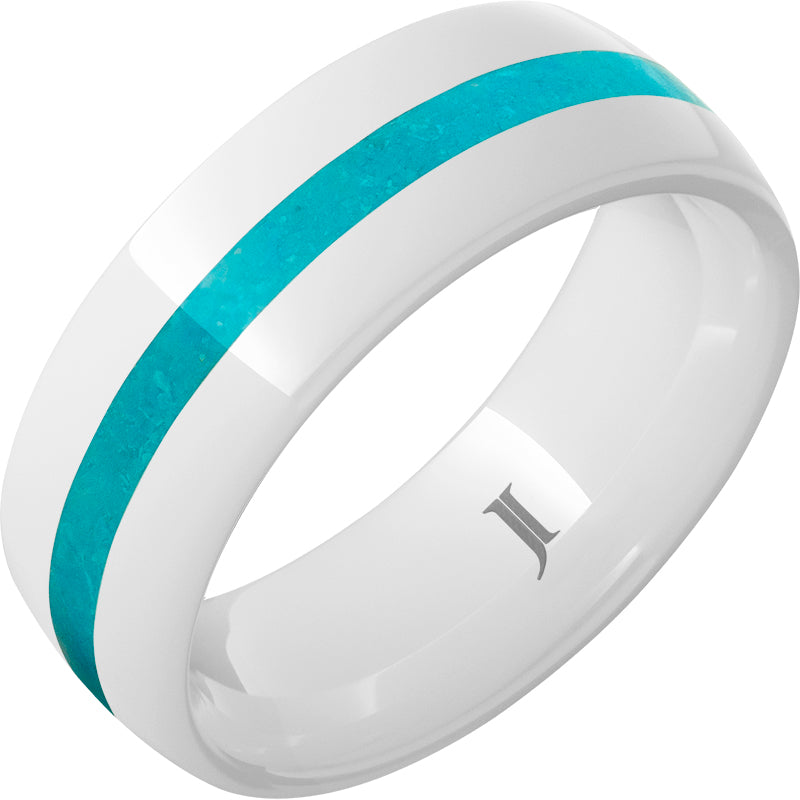 White Ceramic Domed Ring with Turquoise Inlay
