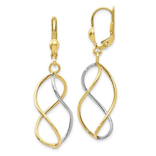 Yellow and Rhodium Polished Leverback Twist Earrings