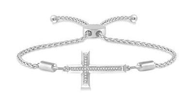 SILVER CROSS DIAMOND LARIAT BRACELET