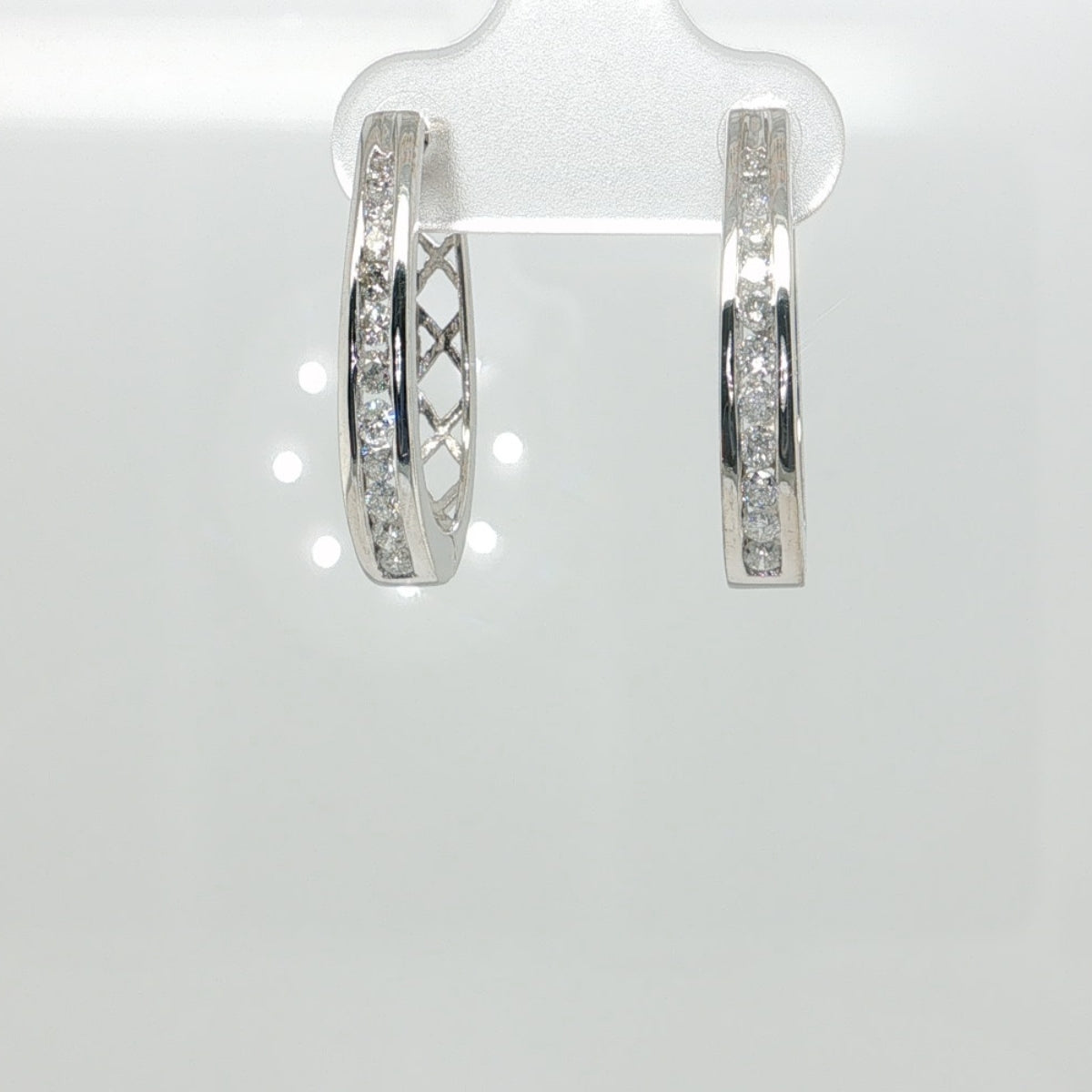 14KT White Gold Diamond Channel Hoop Earrings