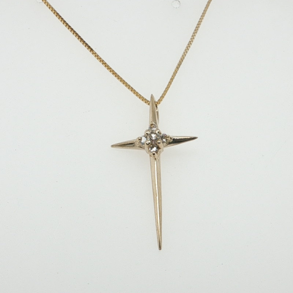 14K Yellow Gold Diamond Cluster Cross Pendant