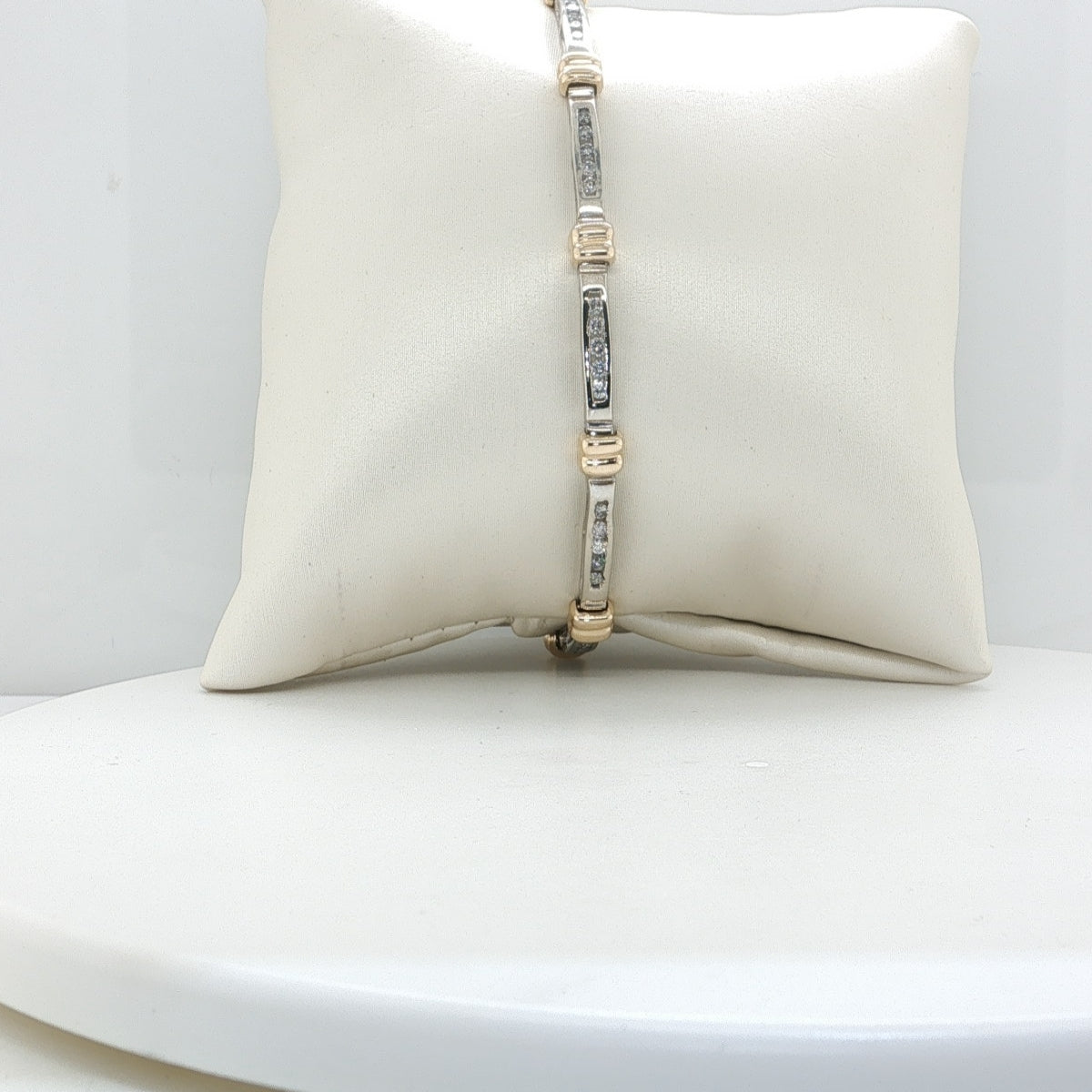 14KT Two Toned Bar and Channel Diamond Bracelet 7.25"