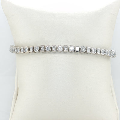 14K White Gold Alternating Diamond Tennis Bracelet