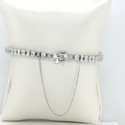 14K White Gold Alternating Diamond Tennis Bracelet