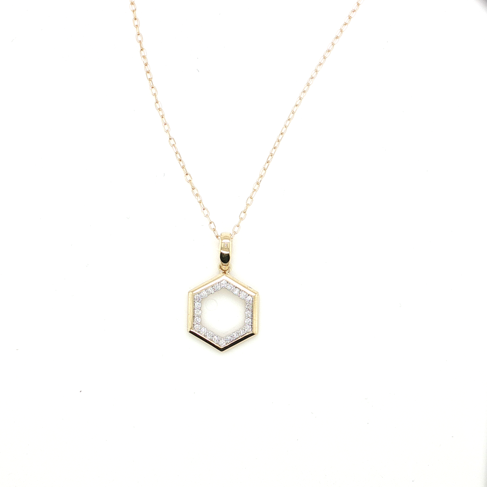 14K Yellow Gold Hexagon Diamond Pendant