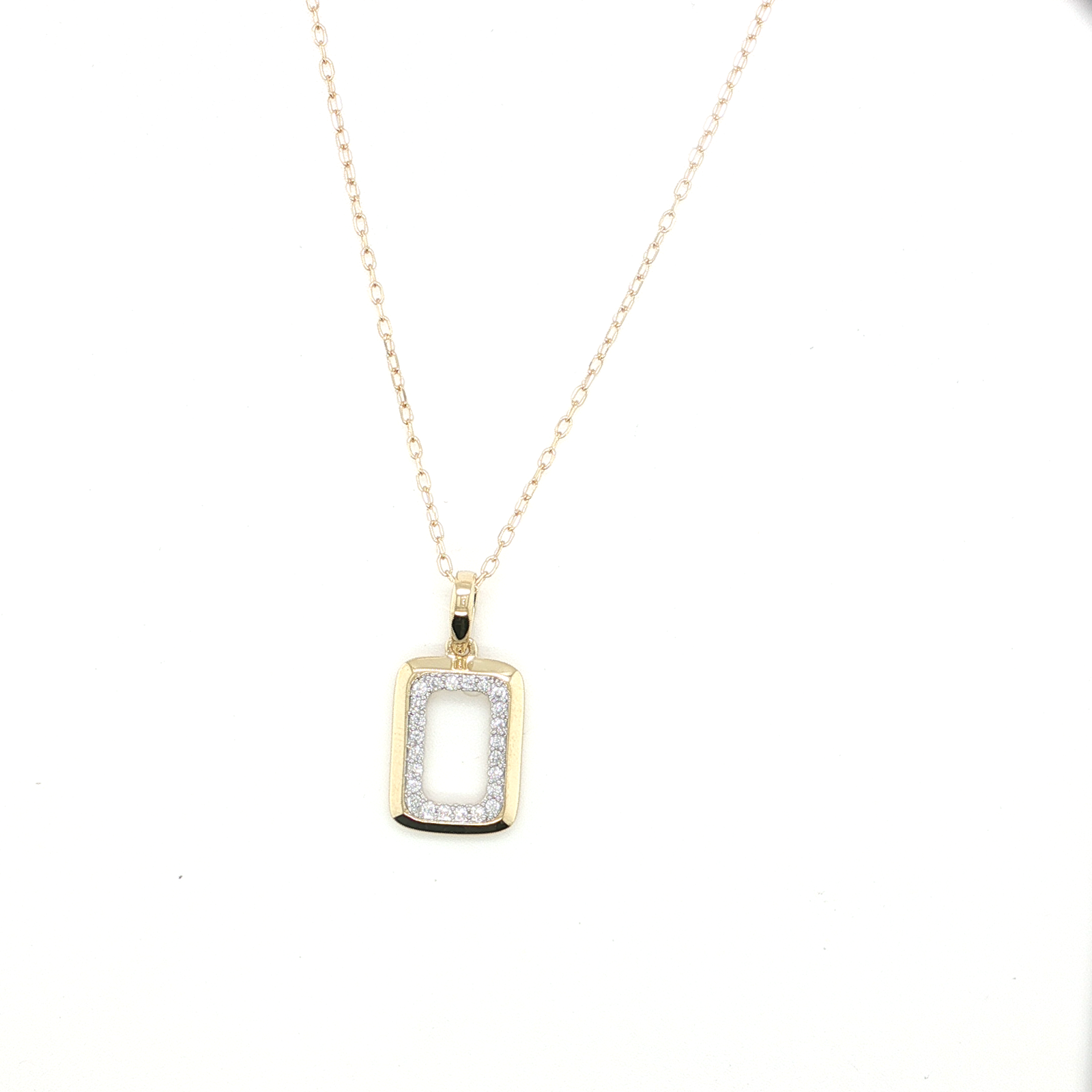 14K Yellow Gold Rectangular Diamond Pendant