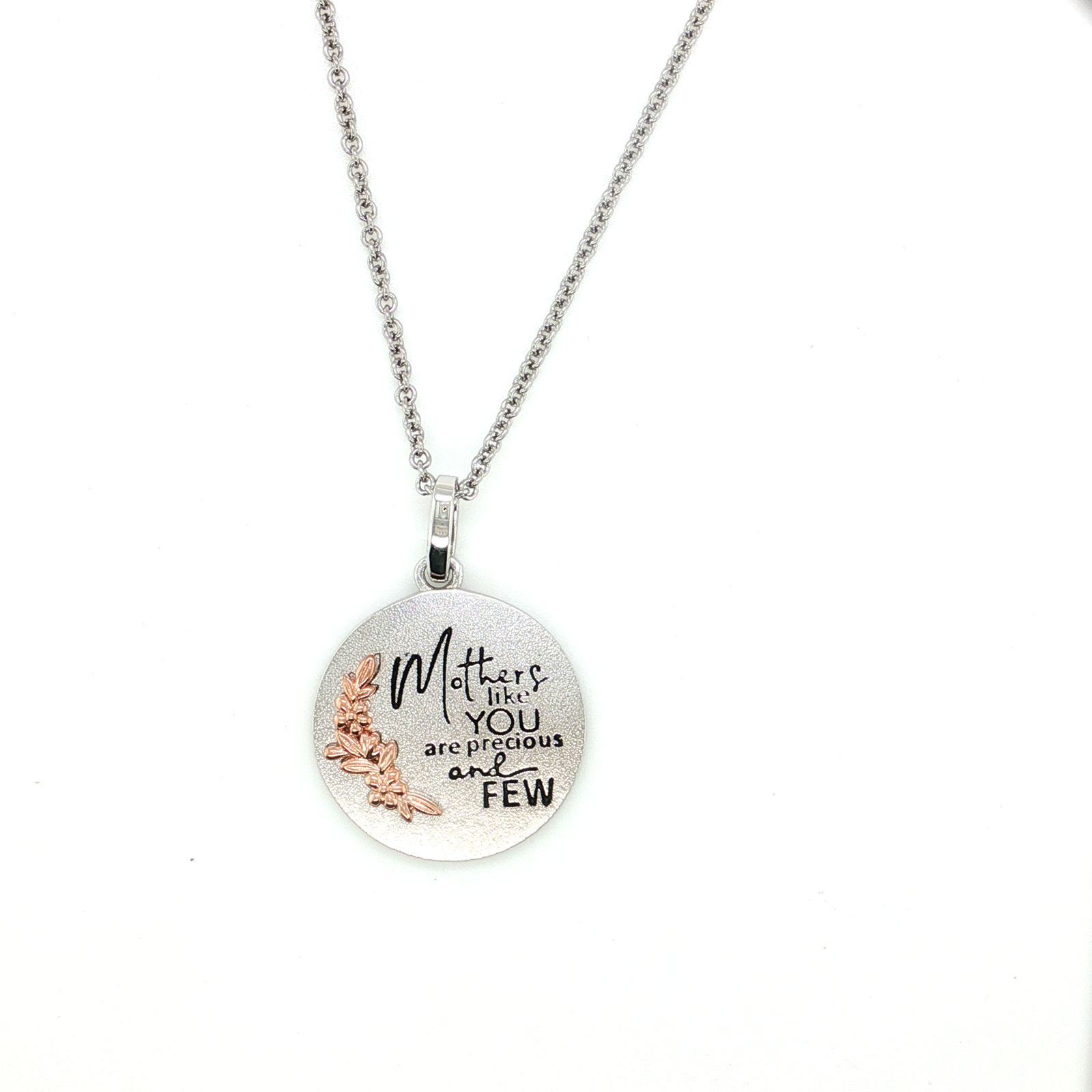 Sterling Silver Rose Overlay Accented Mother's Pendant
