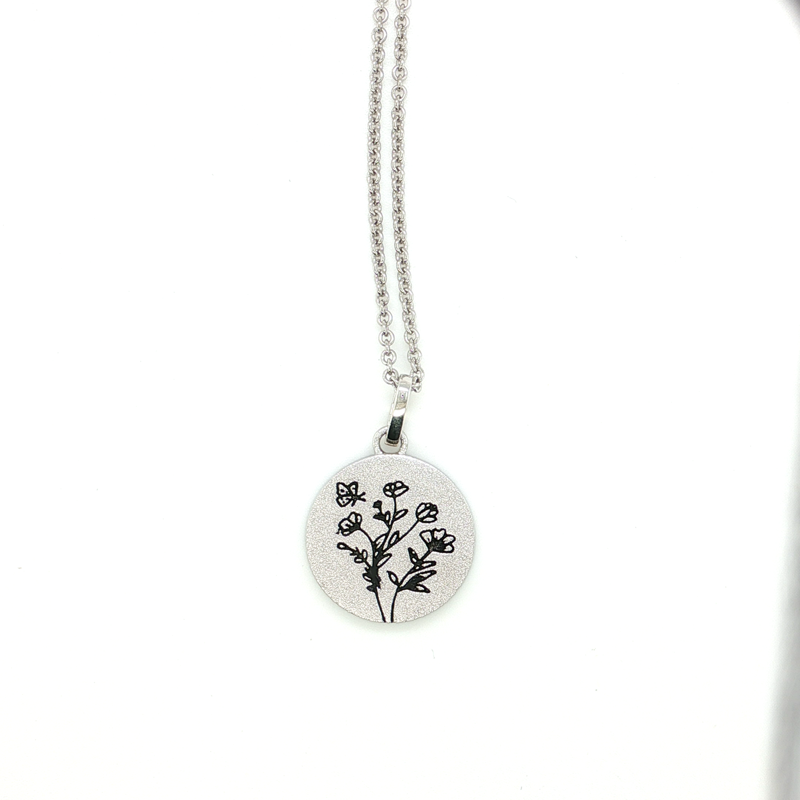 Sterling Silver Mother's Floral Disc Pendant