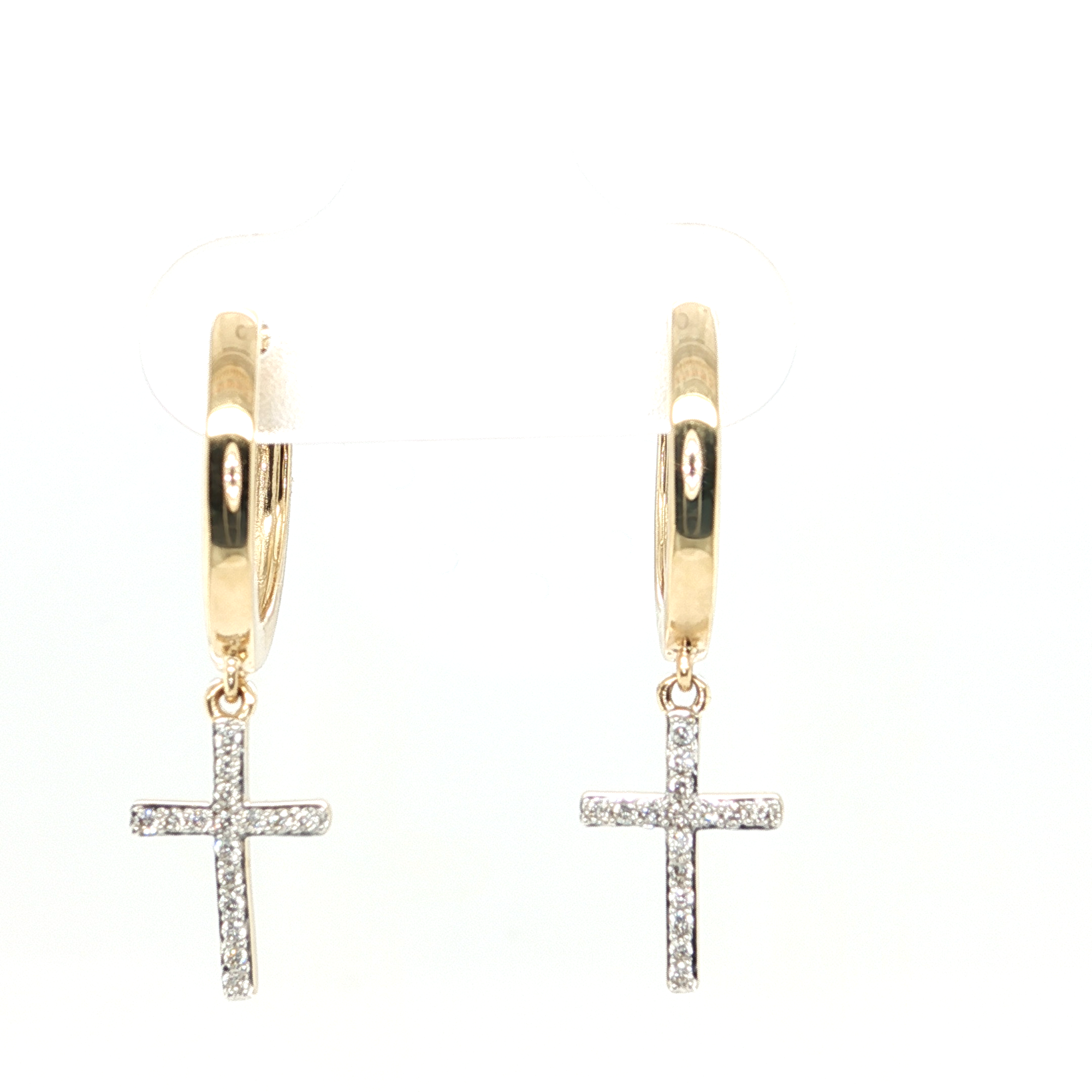 Yellow Gold Hoop Earrings with Diamond Cross Charms