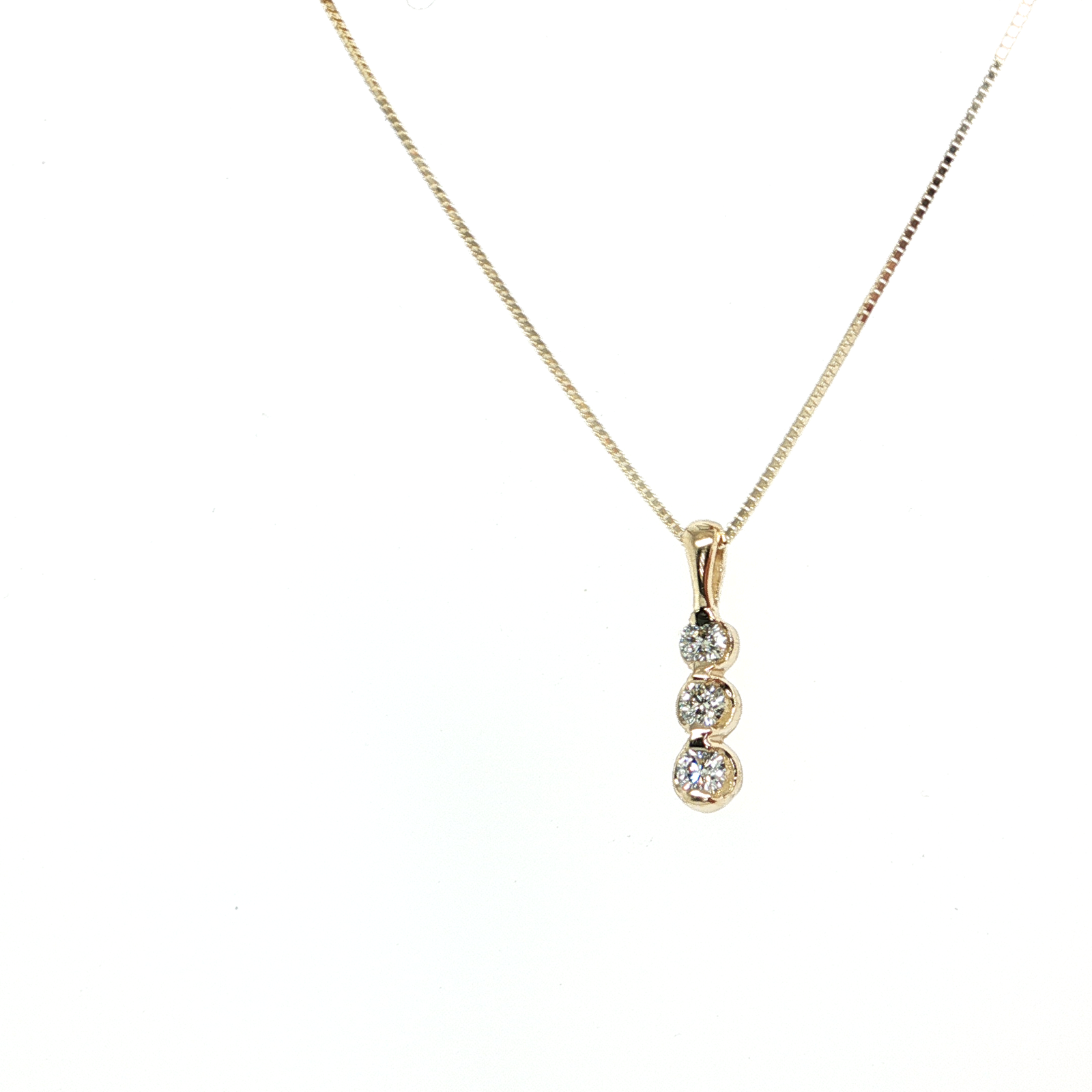 Yellow Gold Three Diamond Drop Pendant