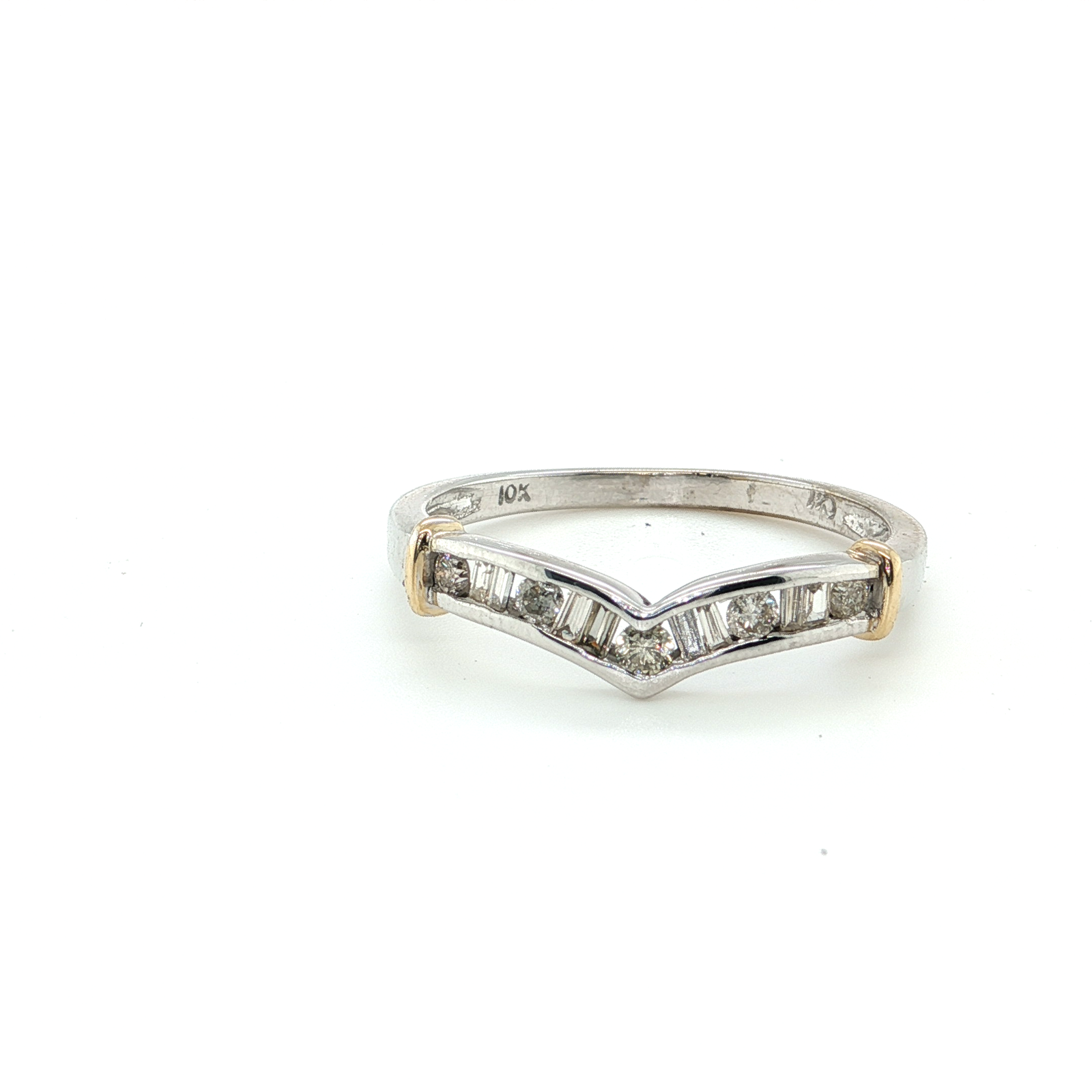 10K White Gold Band Ring with Baguette Cut Diamonds