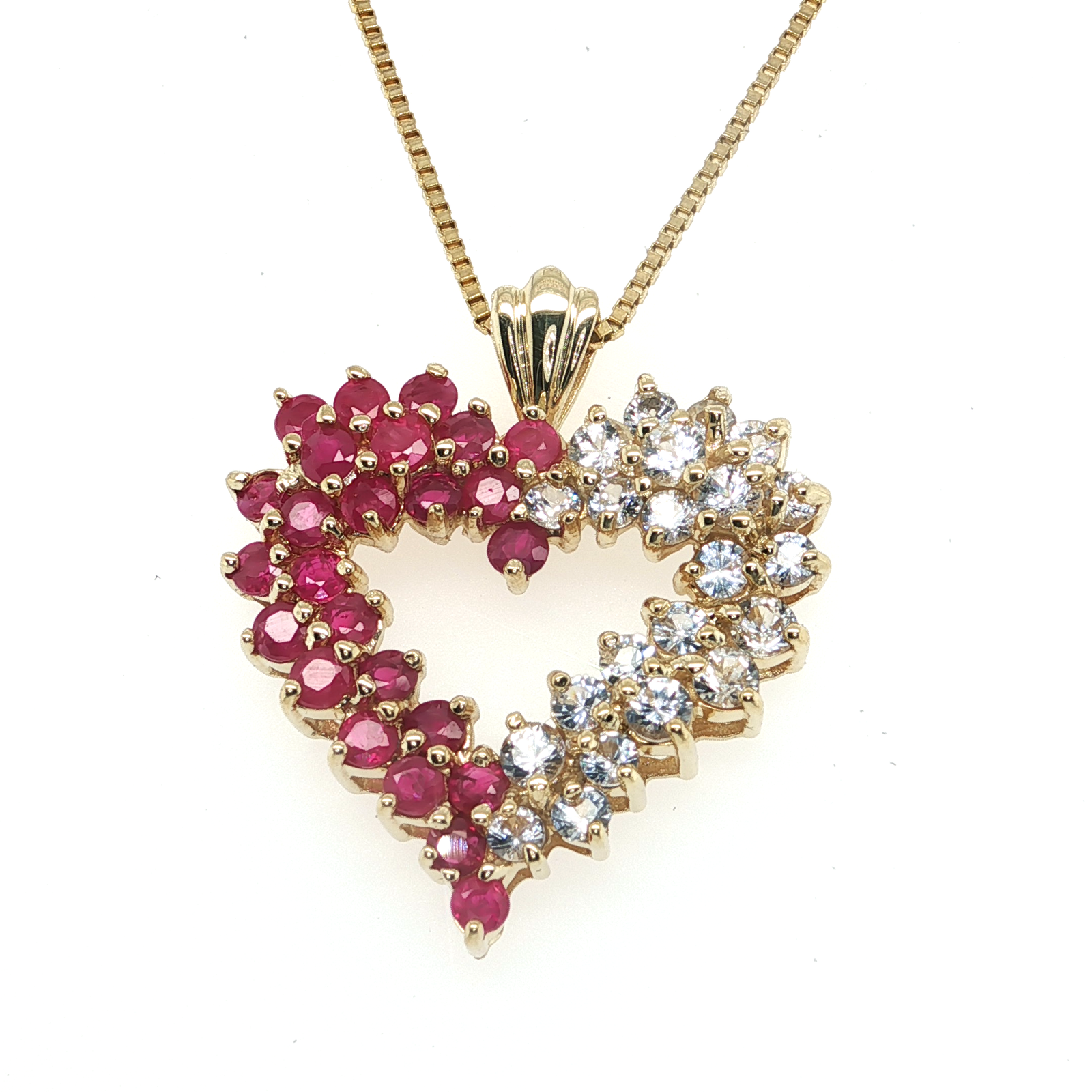14k Yellow Gold Ruby/Spinel Heart Necklace