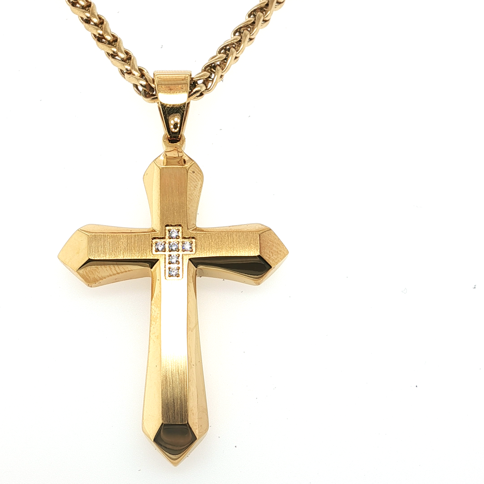 Yellow Gold Plated Stainless Steel Cross Necklace