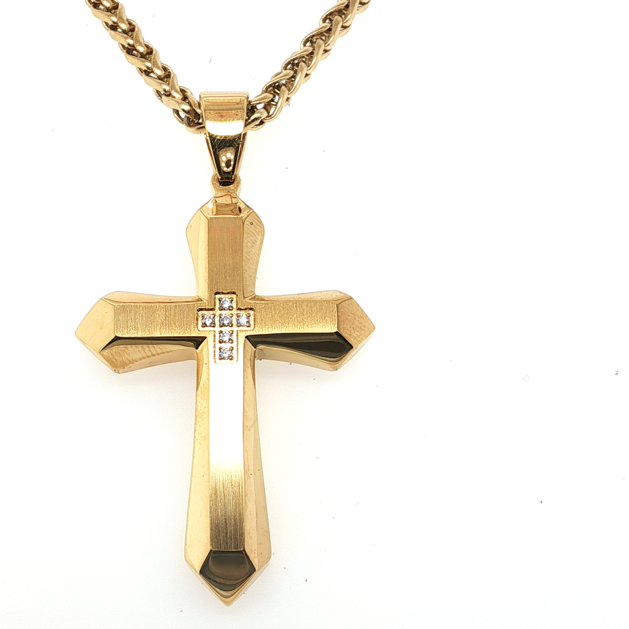 Yellow Gold Plated Stainless Steel Cross Necklace