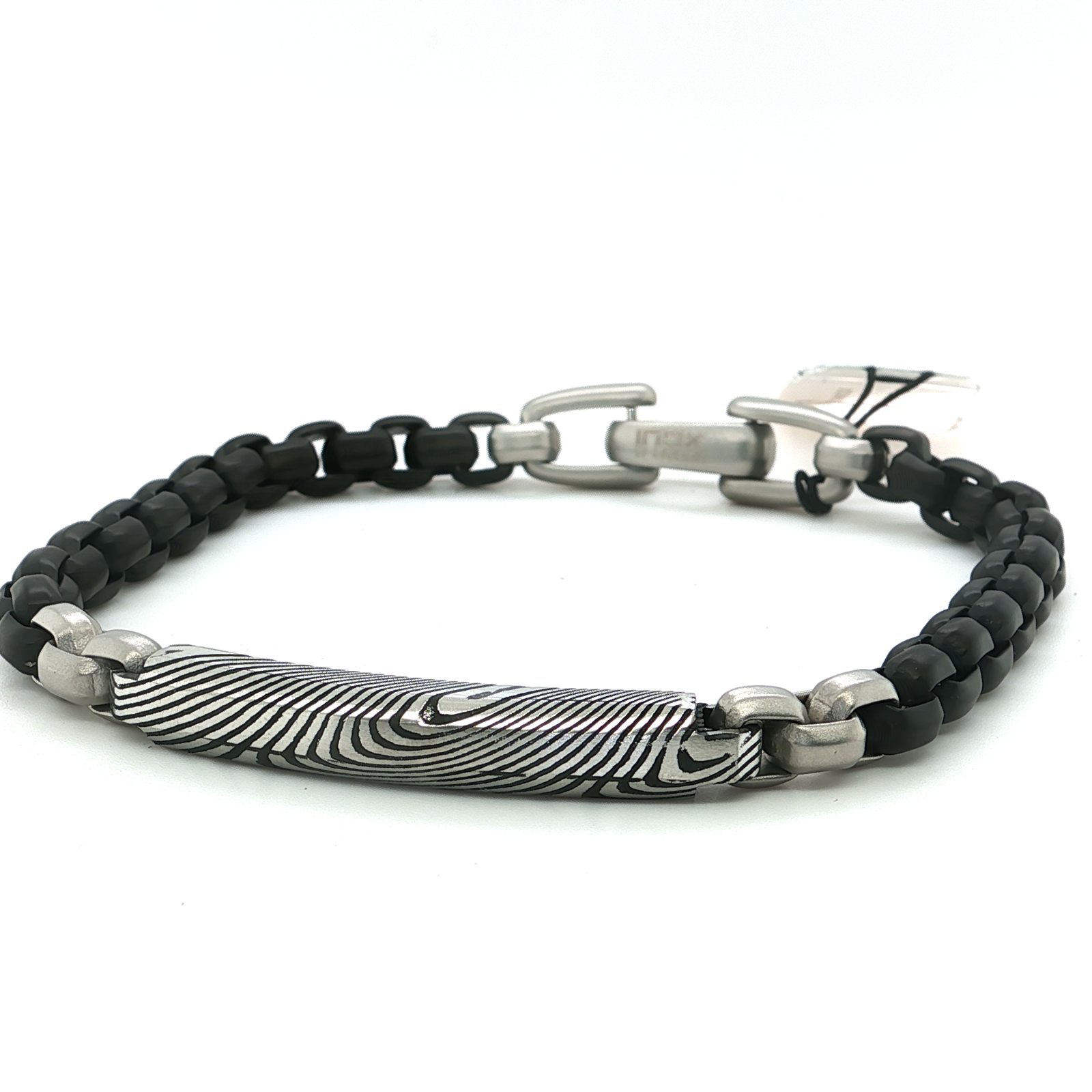 Stainless Steel Black Plated Bracelet w/ Damascus Steel Plate
