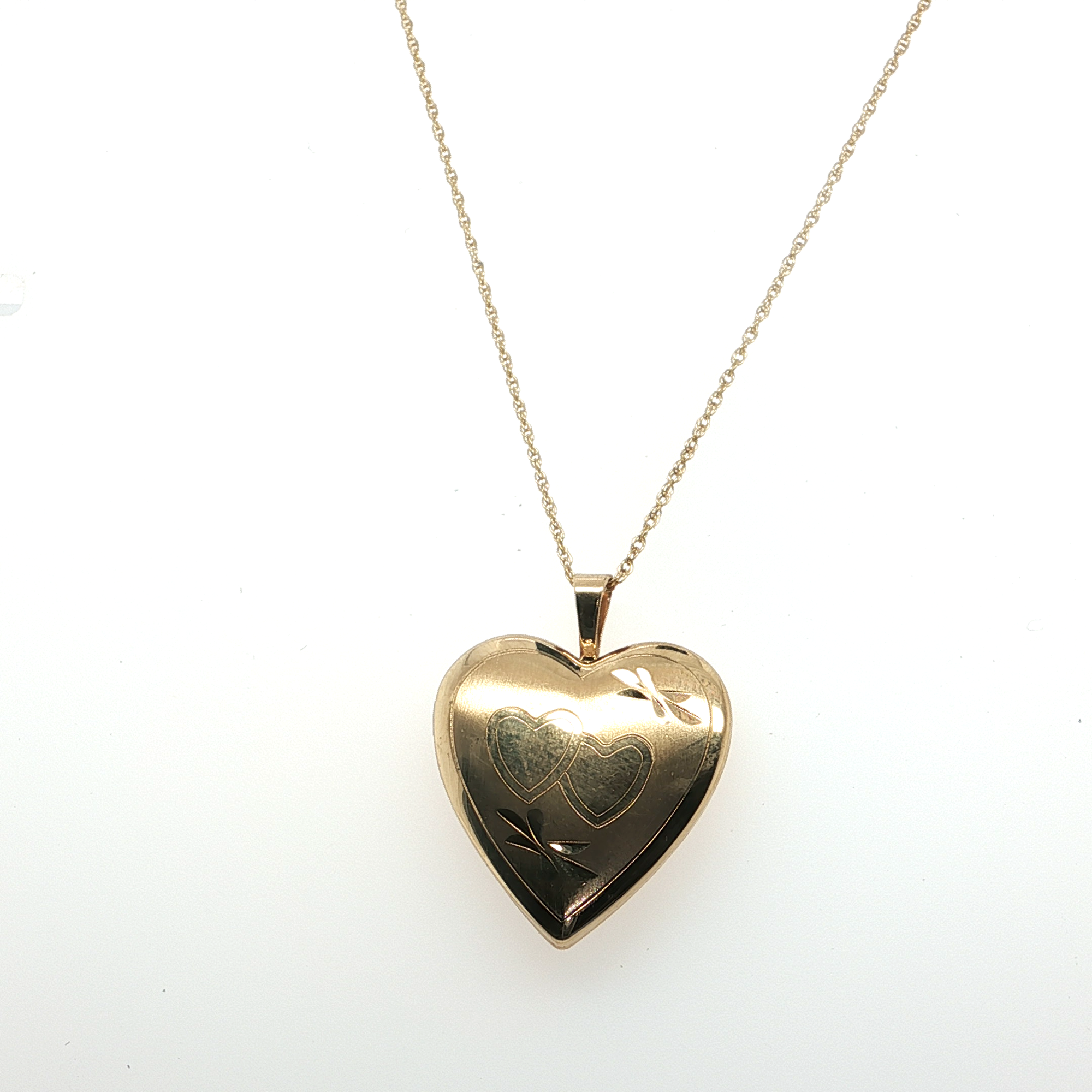 Yellow Gold Engraved Heart Locket Pendant
