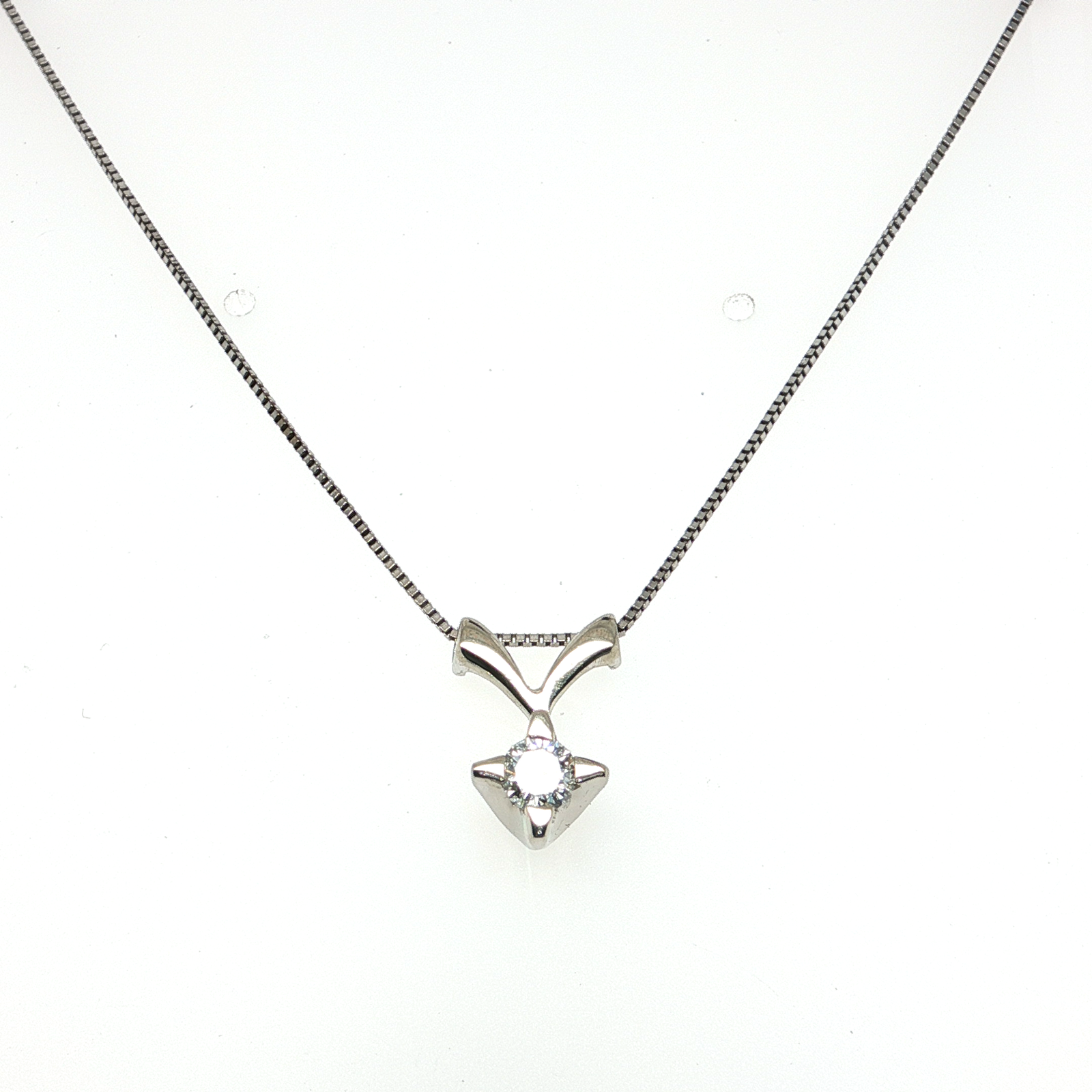 White Gold Finish Silver Necklace with Round Cut Diamond Pendant