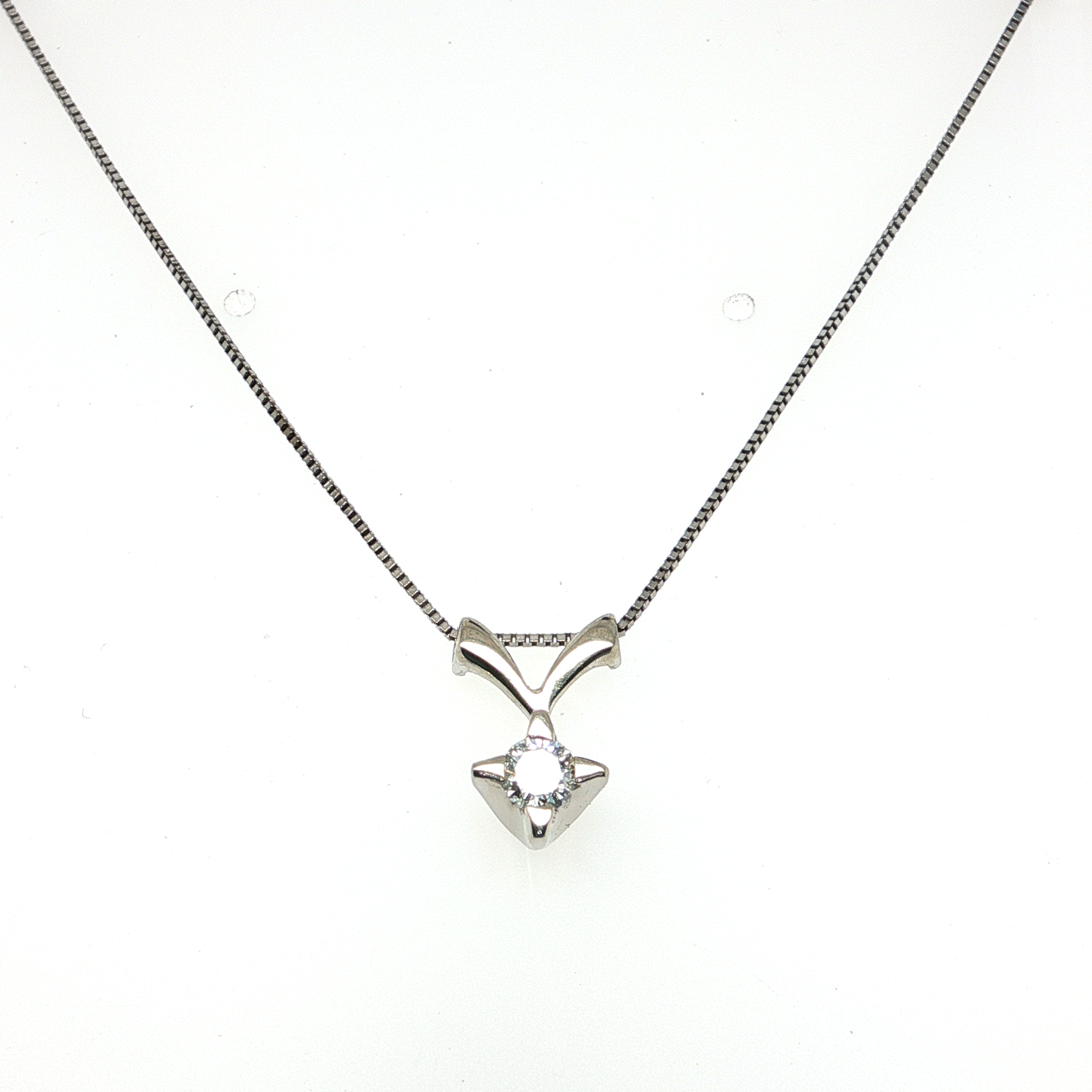 White Gold Finish Silver Necklace with Round Cut Diamond Pendant