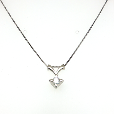 White Gold Finish Silver Necklace with Round Cut Diamond Pendant