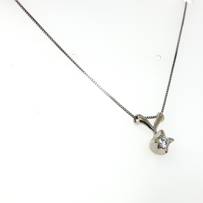 White Gold Finish Silver Necklace with Round Cut Diamond Pendant