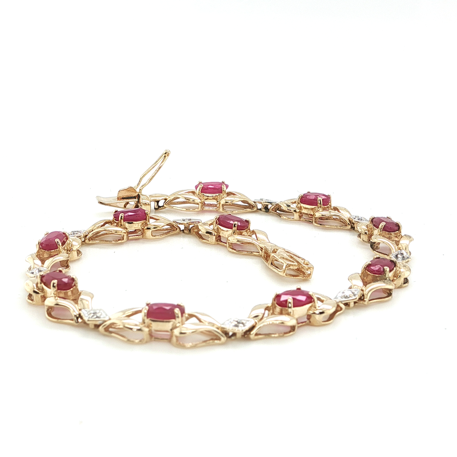 14K Yellow Gold Ruby + Diamond Bracelet