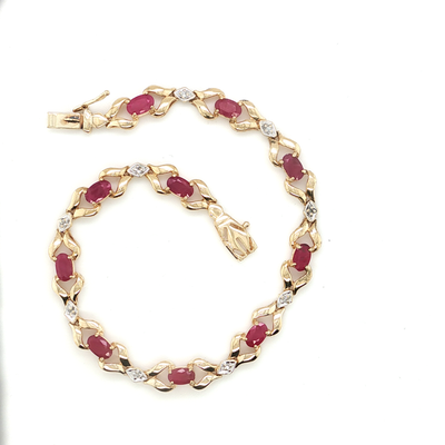 14K Yellow Gold Ruby + Diamond Bracelet