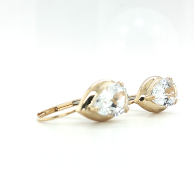 Yellow Gold Stud Earrings with Pear Cut Quartz