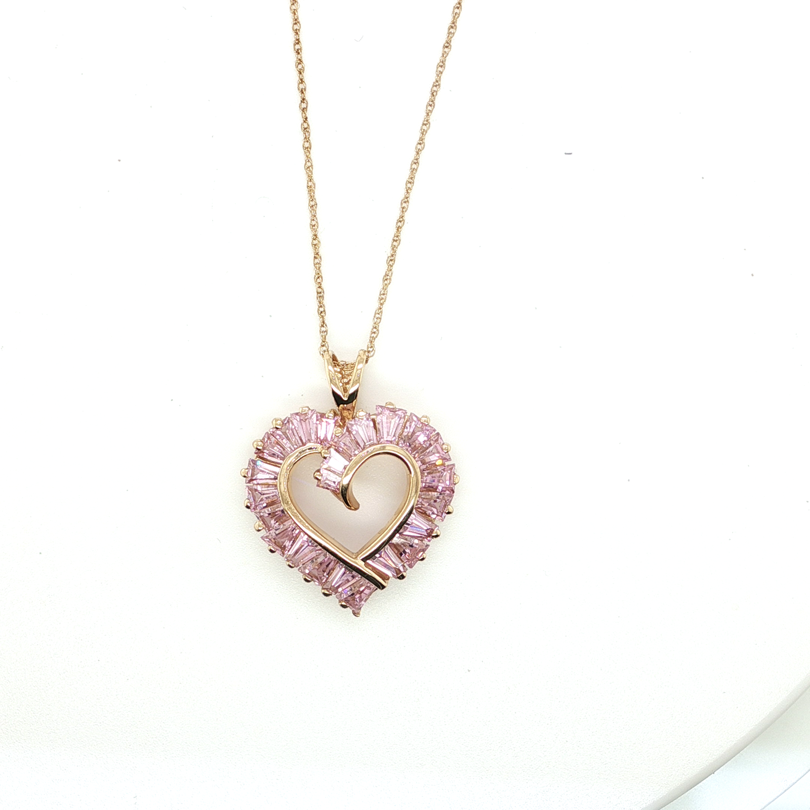 14K Yellow Gold Pink Ice Open Heart Pendant