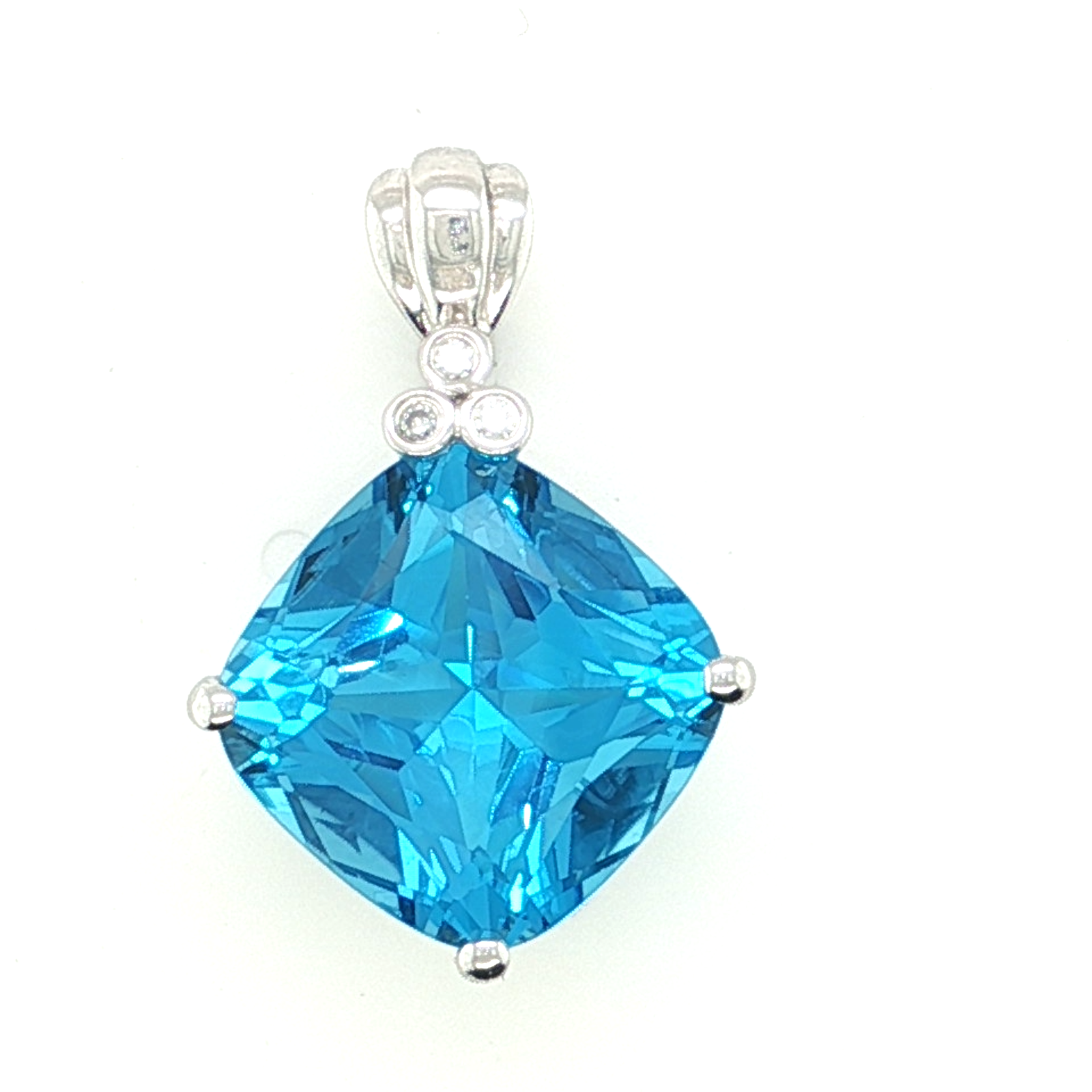 14K White Gold Cushion Cut Blue Topaz Pendant