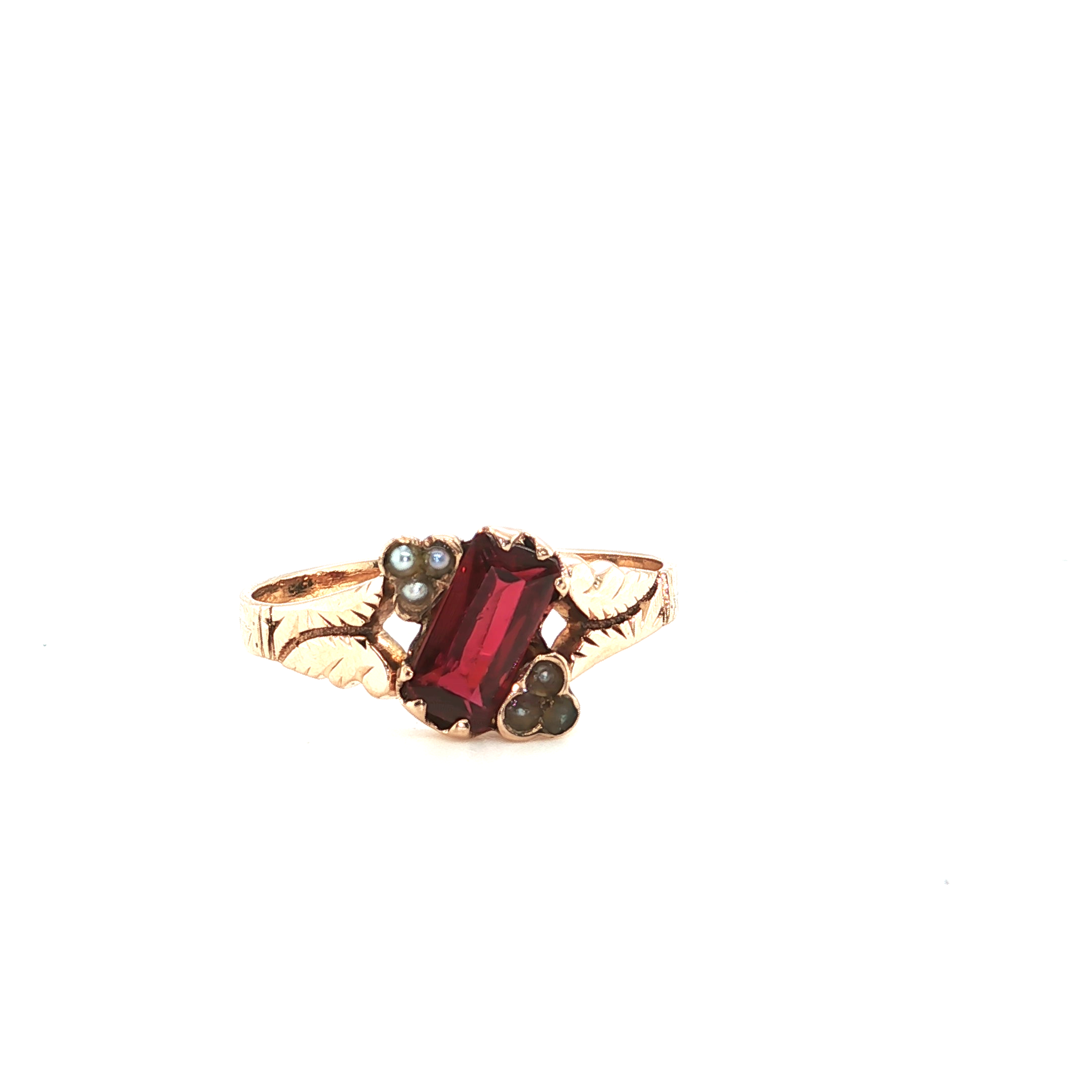 Yellow Gold Multistone Ring with Emerald-Cut Ruby