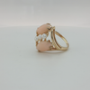 14K Yellow Gold Marquise Cabochon Pink Stone Ring w/ Pearls