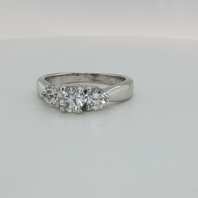 14K WG THREE STONE ROUND NATURAL DIAMOND RING
