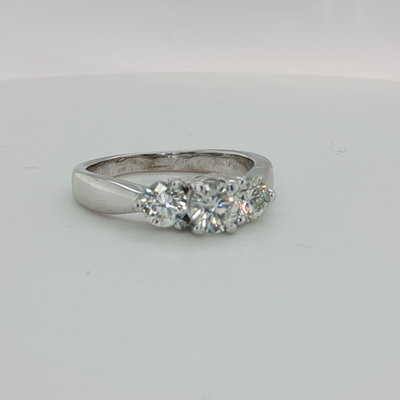 14K WG THREE STONE ROUND NATURAL DIAMOND RING