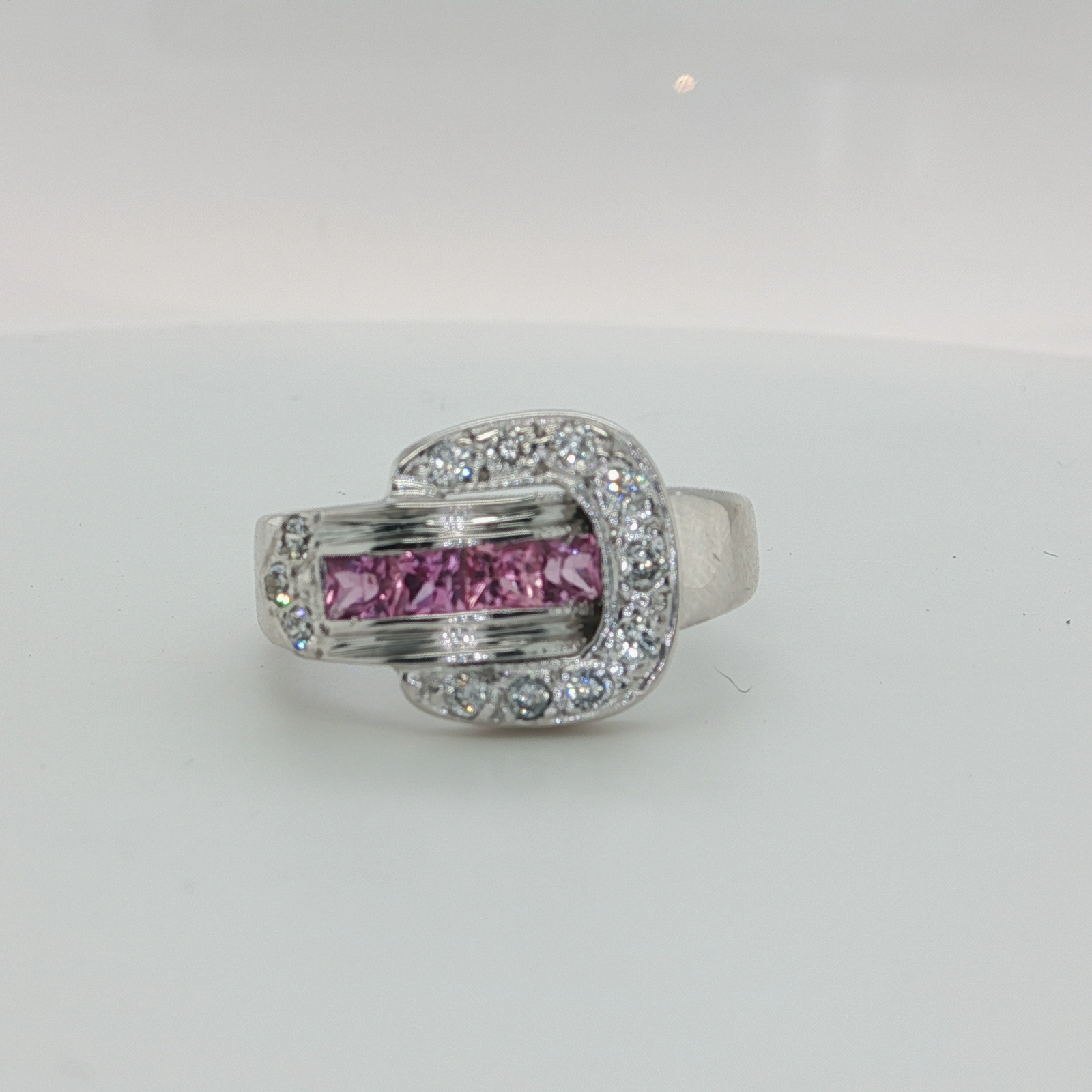 White Gold Plated Silver Ring with Ruby and Round Cut Diamond