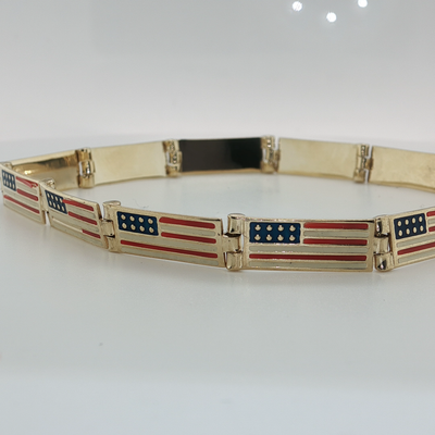 Yellow Gold Chain Bracelet with American Flag Design