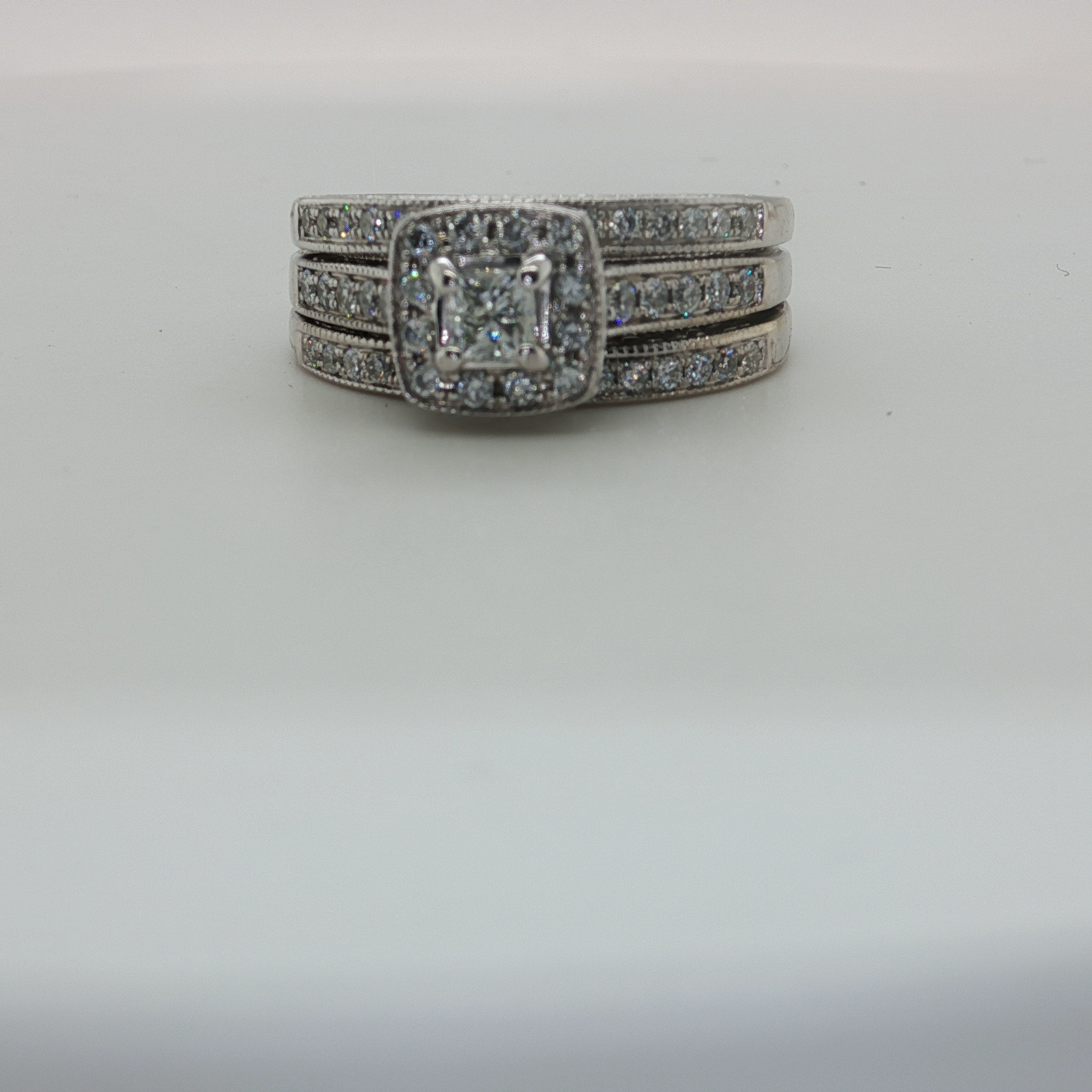 White Gold Wedding Ring Set with Square Cut Diamond