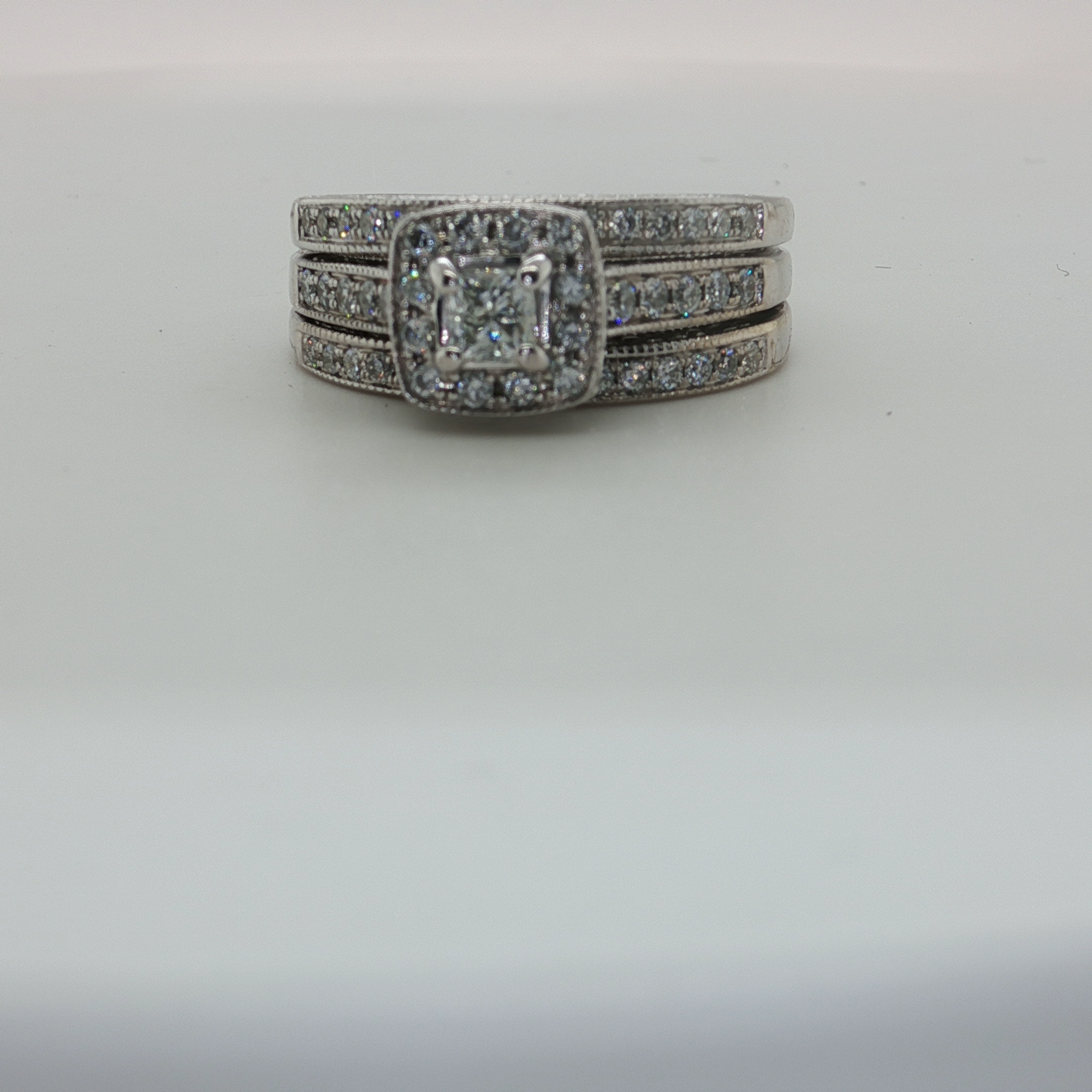 White Gold Wedding Ring Set with Square Cut Diamond