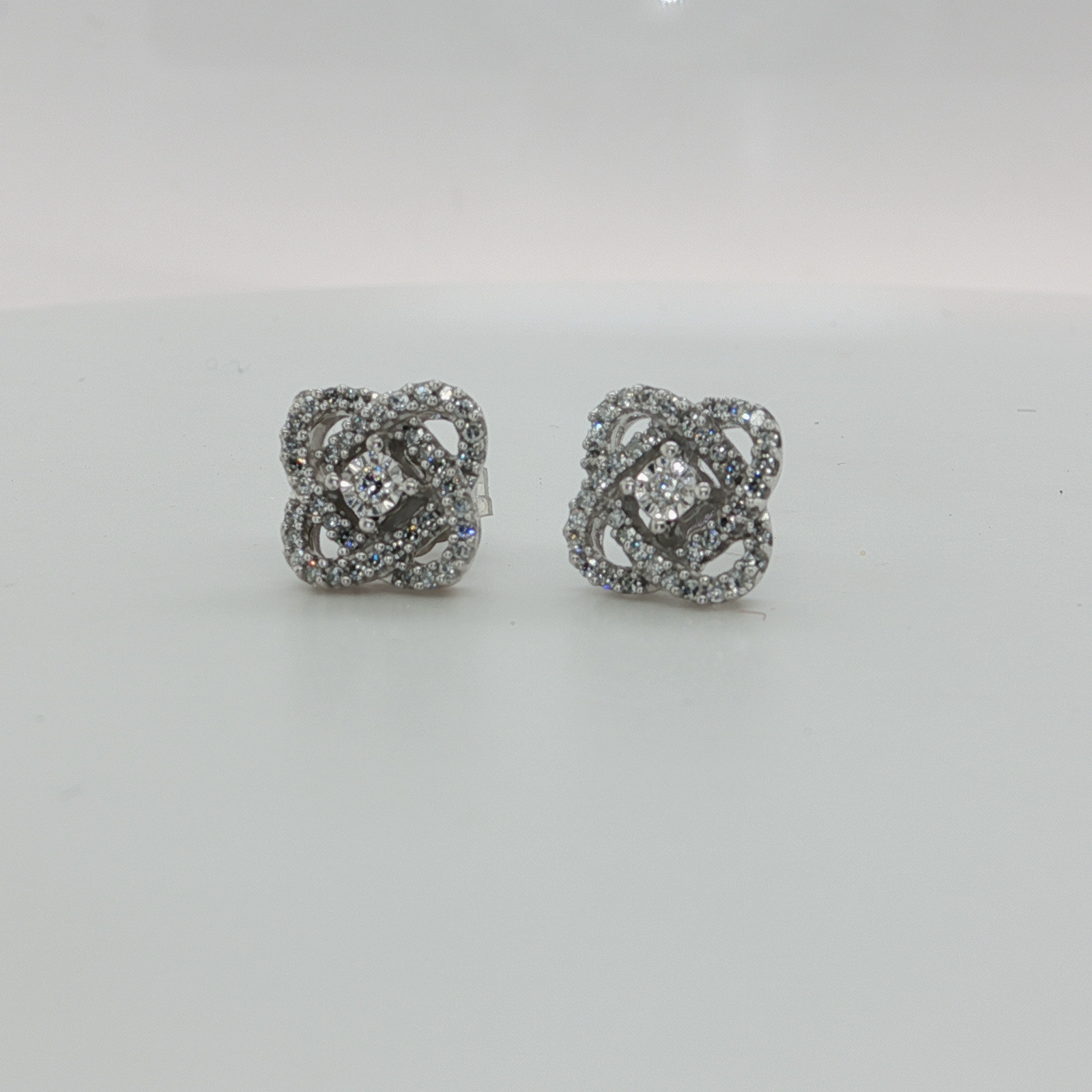 White Gold Plated Silver Diamond Stud Earrings