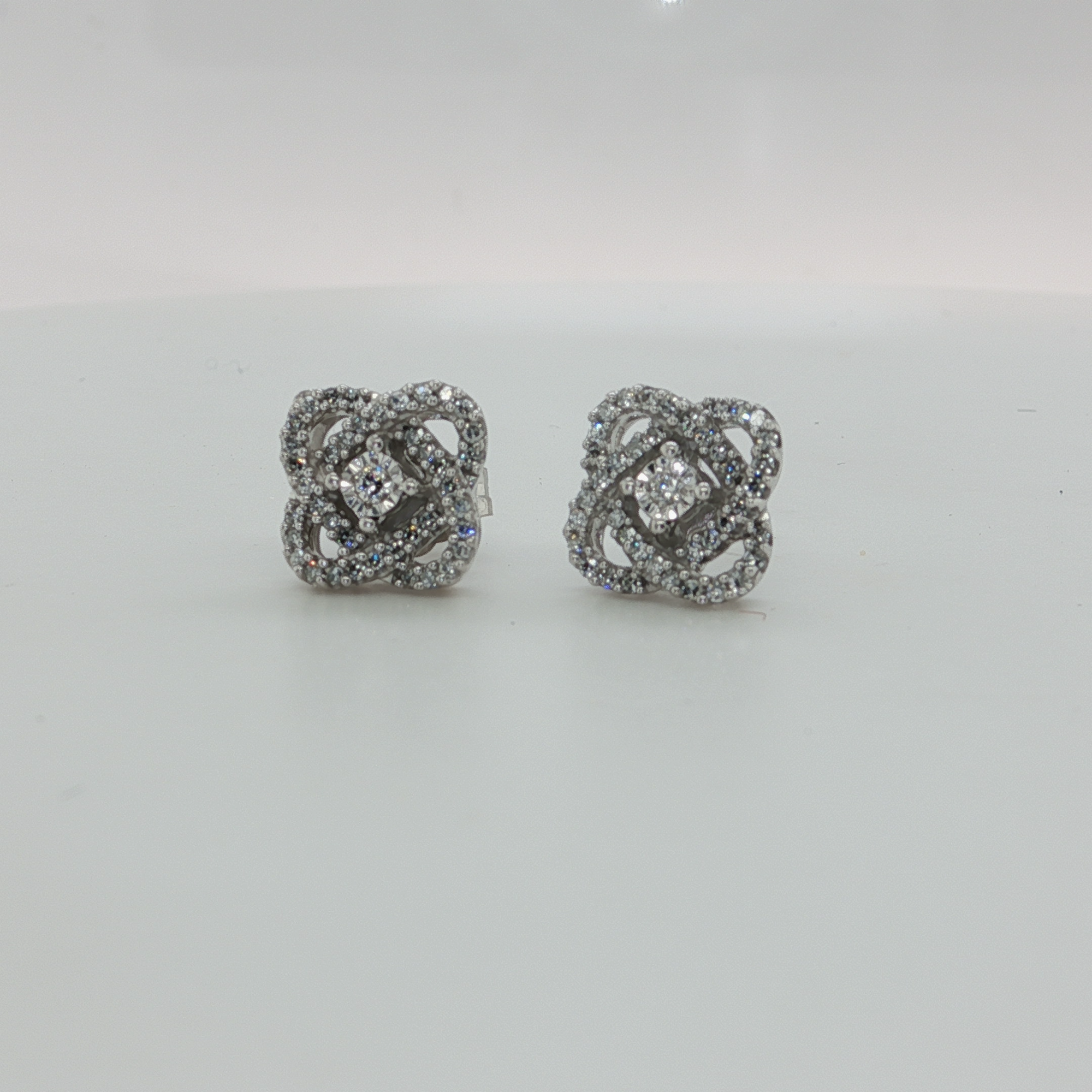 White Gold Plated Silver Diamond Stud Earrings
