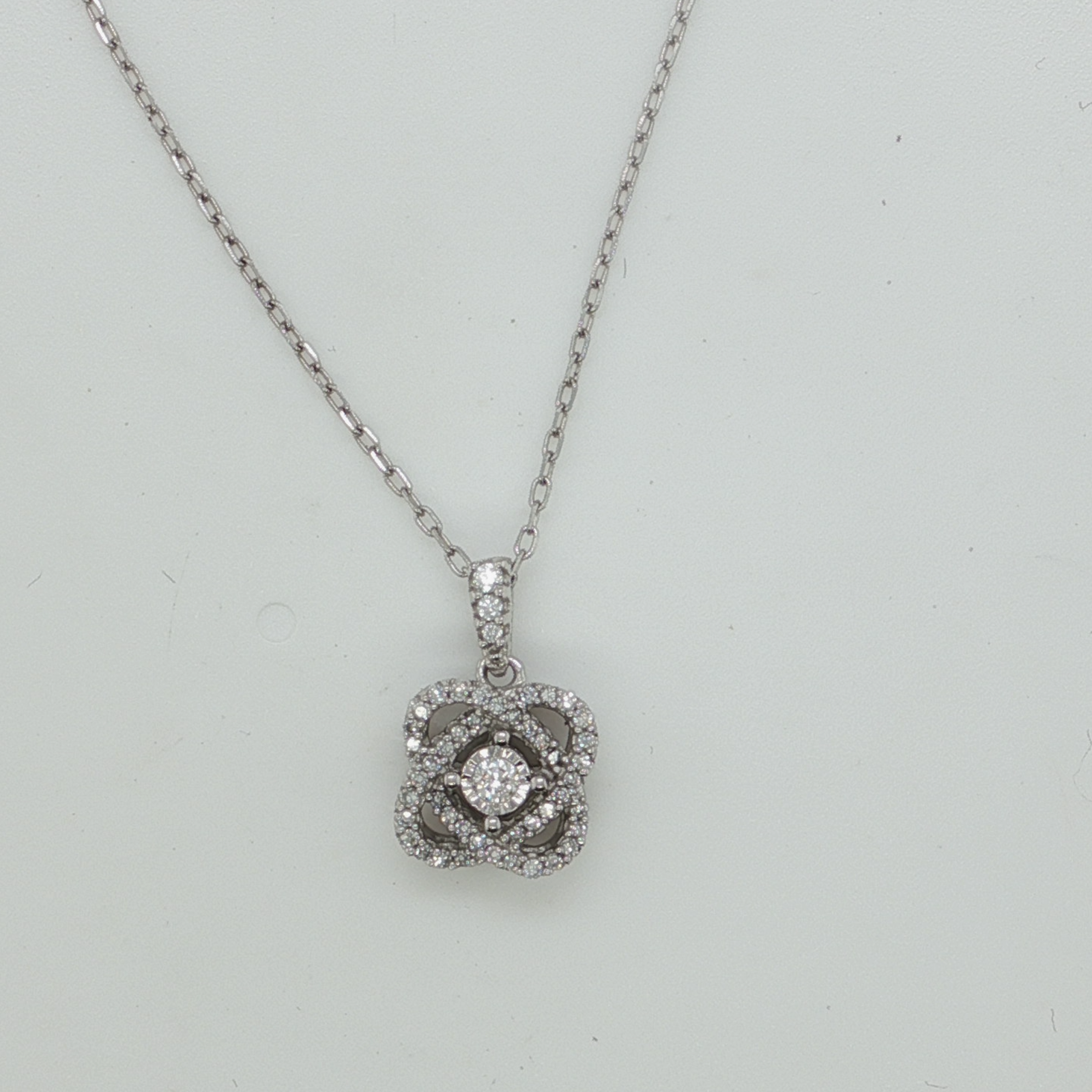 Elegant Silver Diamond Floral Pendant Necklace