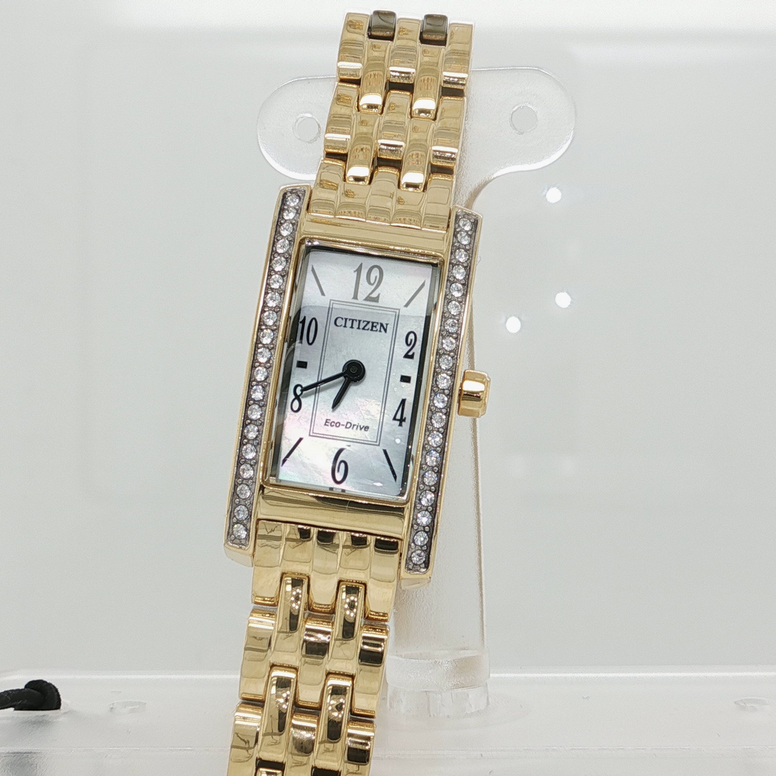 Petite Citizen Eco-Drive "Palidoro" - Yellow Gold-Tone Crystal-Accented Rectangular Watch