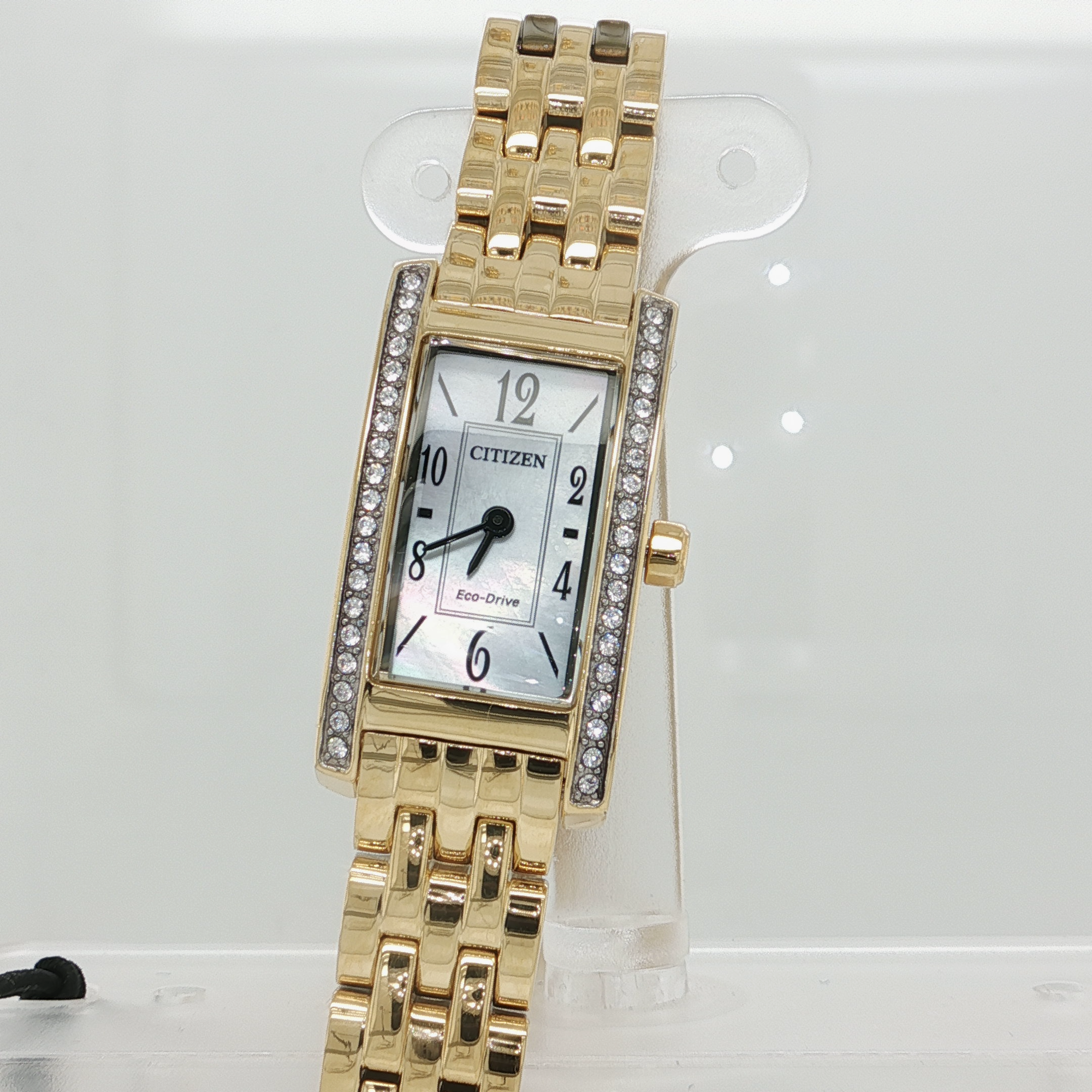 Petite Citizen Eco-Drive "Palidoro" - Yellow Gold-Tone Crystal-Accented Rectangular Watch