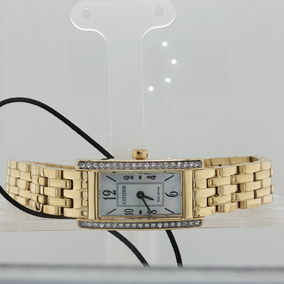 Petite Citizen Eco-Drive "Palidoro" - Yellow Gold-Tone Crystal-Accented Rectangular Watch