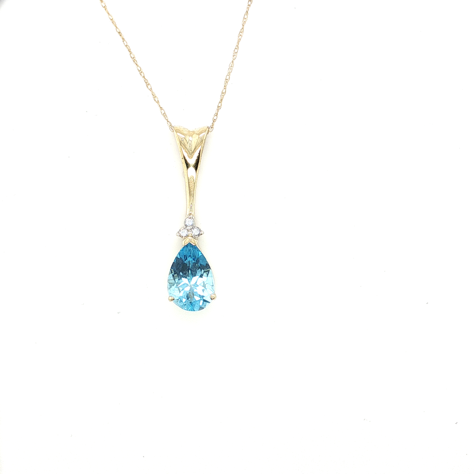 10K Yellow Gold Oval Blue Topaz Pear-Shaped Pendant