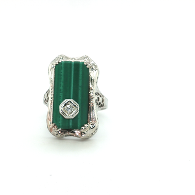 Vintage White Gold Malachite Ring