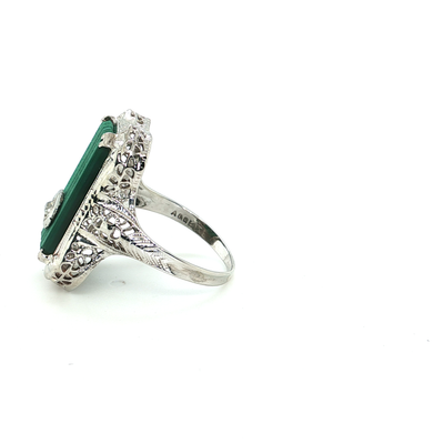 Vintage White Gold Malachite Ring